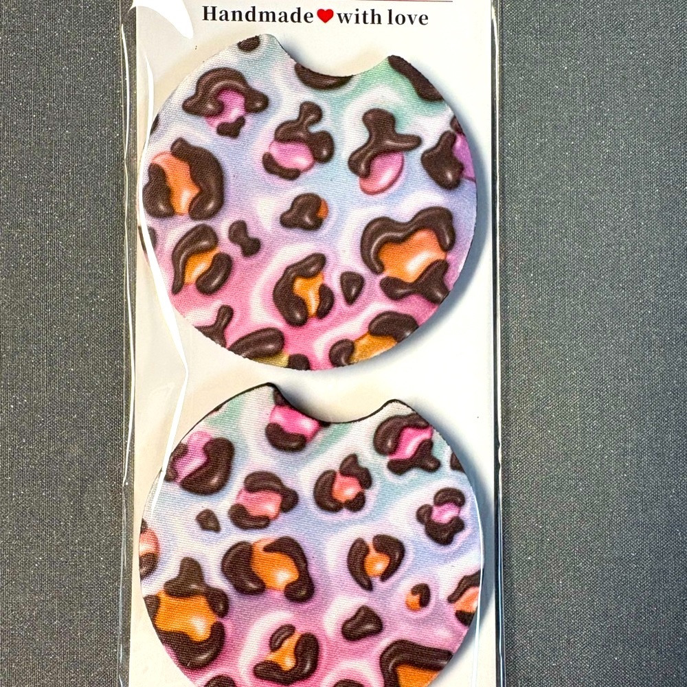 Sublimated Leopard Print Car Coasters